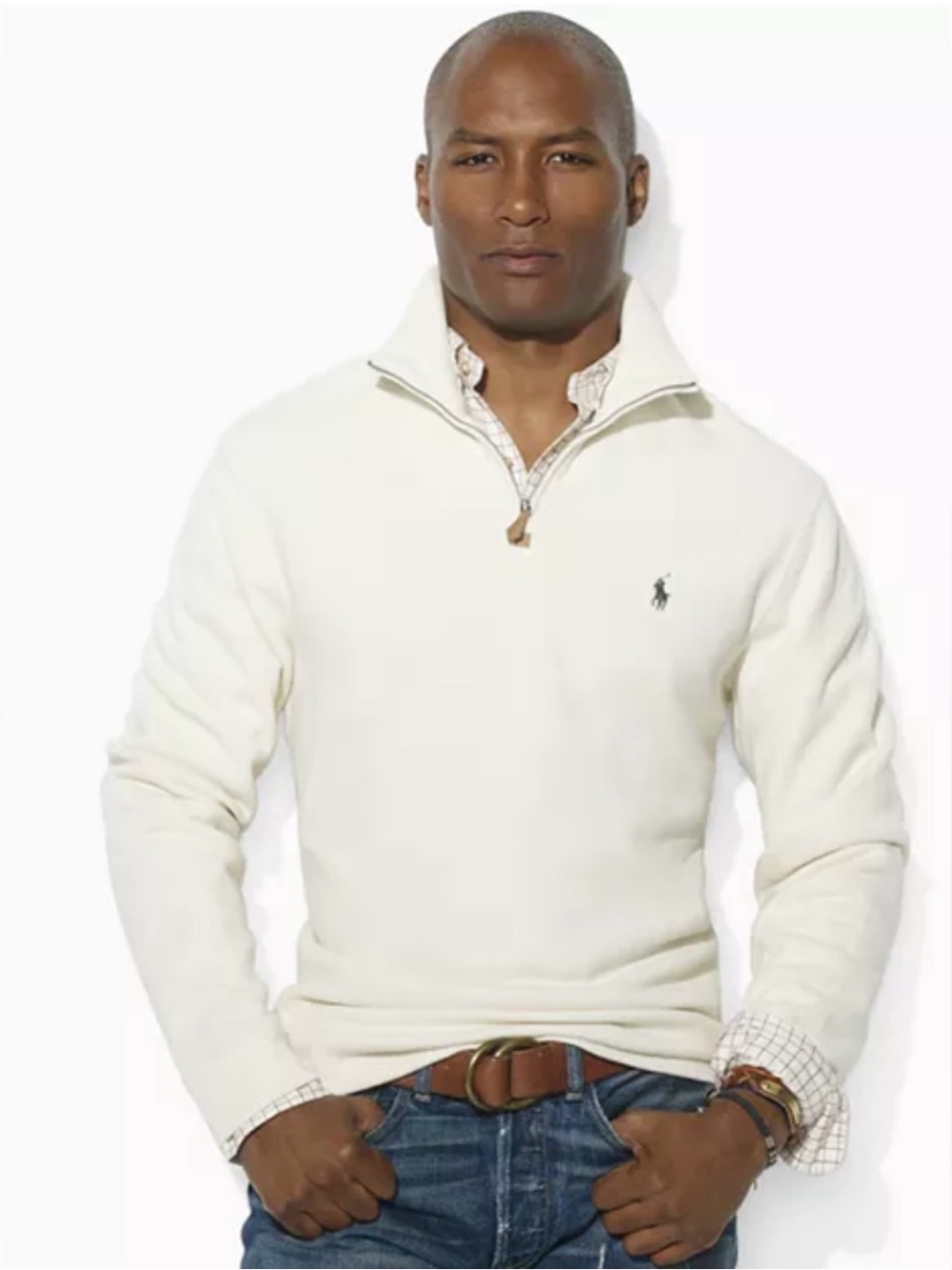 Polo by Ralph Lauren men’s Long-Sleeved Cotton Half-Zip Mockneck Sweater